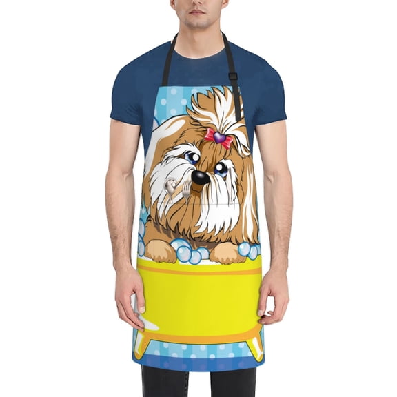 Rateoe Dog Takes a Bath in the Bathtub Aprons with Pocket,Men Womens Aprons Waterproof Adjustable Cooking Aprons for Kitchen Gardening and Salon