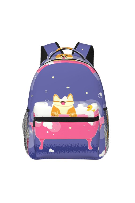 Dog Washes in a Bath Pattern Casual Backpack for School, Work, Travel Adjustable Straps, Multiple Compartments Ergonomic Design, Fits Laptops and Tablets