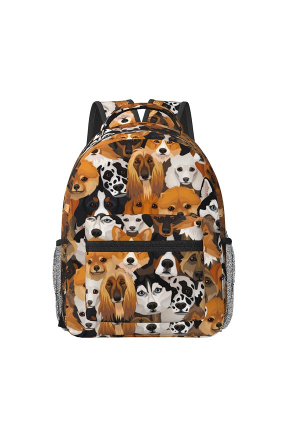 Dogs Different Breeds Pattern Durable Student Backpack Laptop Bag- Ergonomic Design, Waterproof Twill Fabric - Ideal for School, Travel, and Outdoor Activities