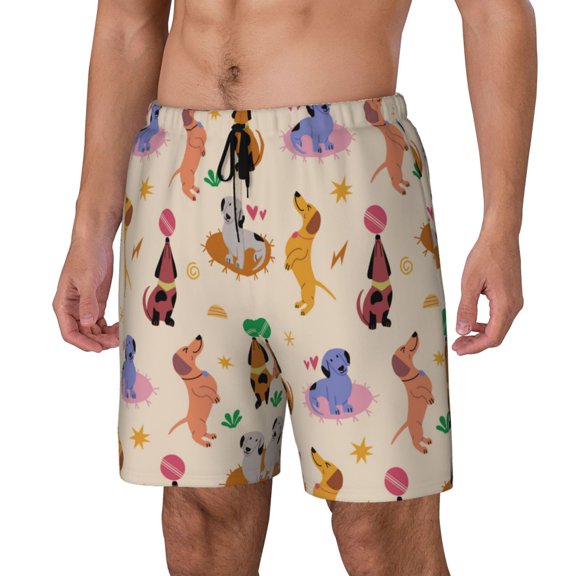 Rateoe Dogs In Different Poses Pattern Men’s Swim Shorts with Compression Liner – Double-Layered Quick-Dry Swimwear, Comfortable & Stretchy Beach Shorts-Large