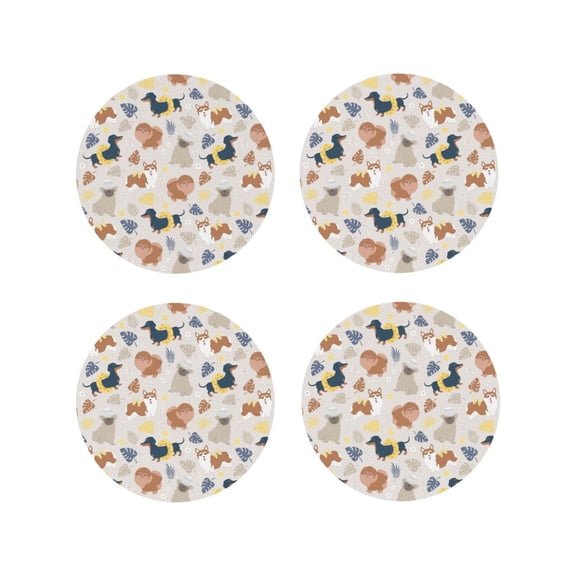 Rateoe Dogs Drawing Drink Coasters Set of 4 Leather Coasters Spill Protection for Table Desk,Durable and Non Slip Leather Coaster ,4 Inches Drink Mats-Round Shape