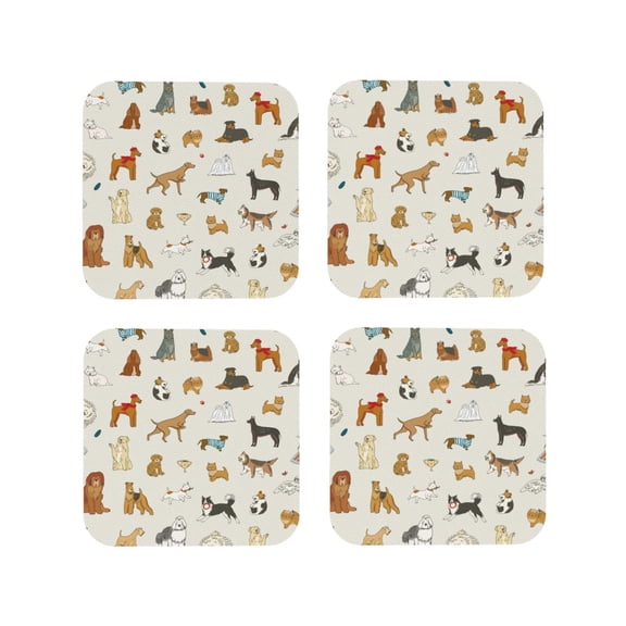 Rateoe Dogs Funny Pets Drawing Drink Coasters Set of 4 Leather Coasters Spill Protection for Table Desk,Durable and Non Slip Leather Coaster ,4 Inches Drink Mats-Square