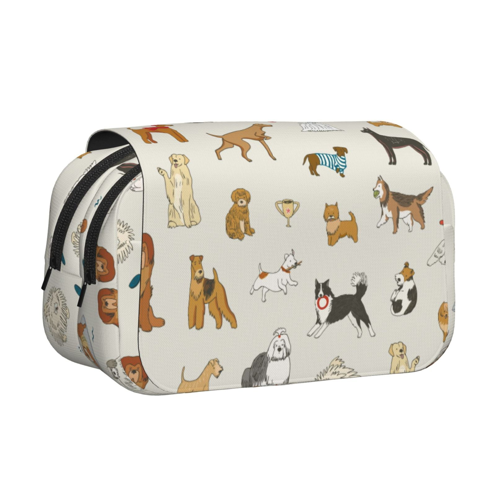 Rateoe Dogs Funny Pets Pattern Double Clamshell Pen Case, Storage Organizer with Two Zipper Compartments– Holds Up to 50 Pencils & Pens