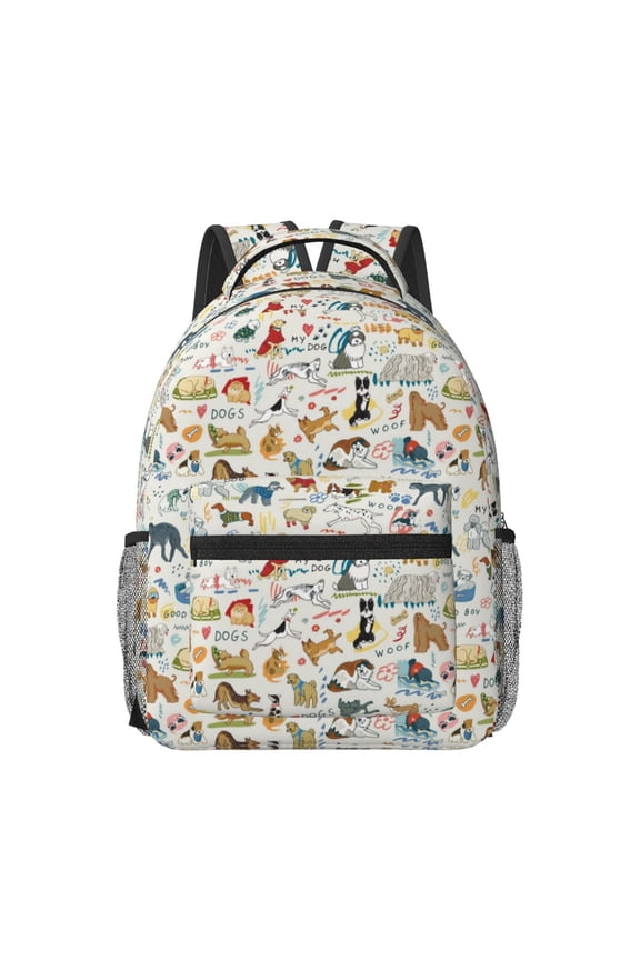 Dogs Funny Pets Pattern Durable Student Backpack Laptop Bag- Ergonomic Design, Waterproof Twill Fabric - Ideal for School, Travel, and Outdoor Activities