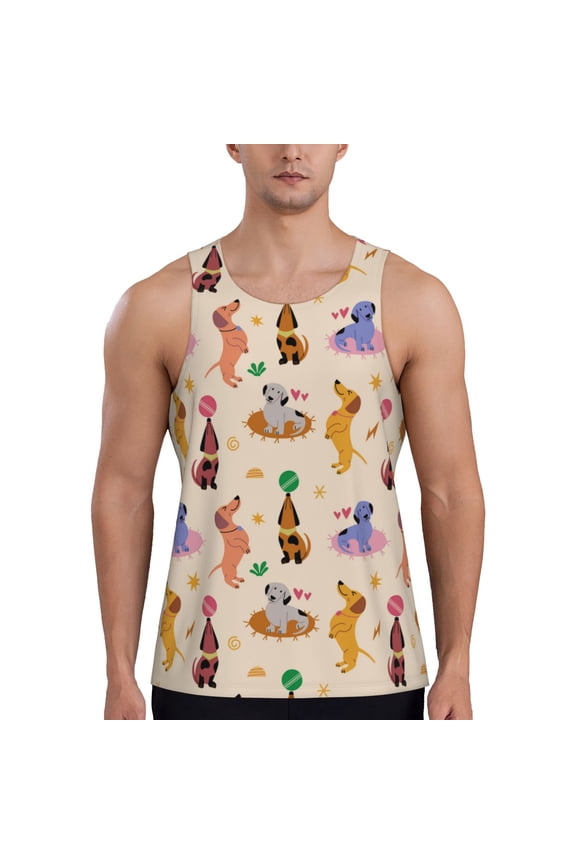 Dogs In Different Poses Pattern Sleeveless Gym Shirt Muscle Tee Breathable Workout Shirt Slim-Fit Tank Quick Dry Fit Muscle Tank Top Bodybuilding Sleeveless T Shirt-Large