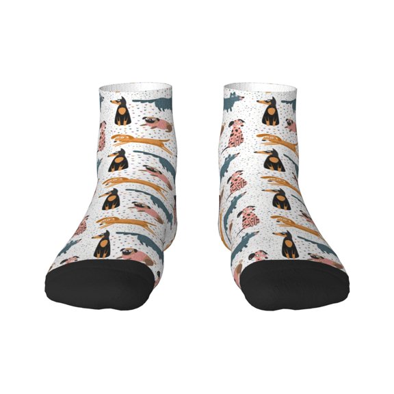 Rateoe Dogs Pug Pattern Quarter Crew Socks,Toe Seamed Ankle Socks,Cotton Cushioned Breathable Athletic Crew Sports Socks