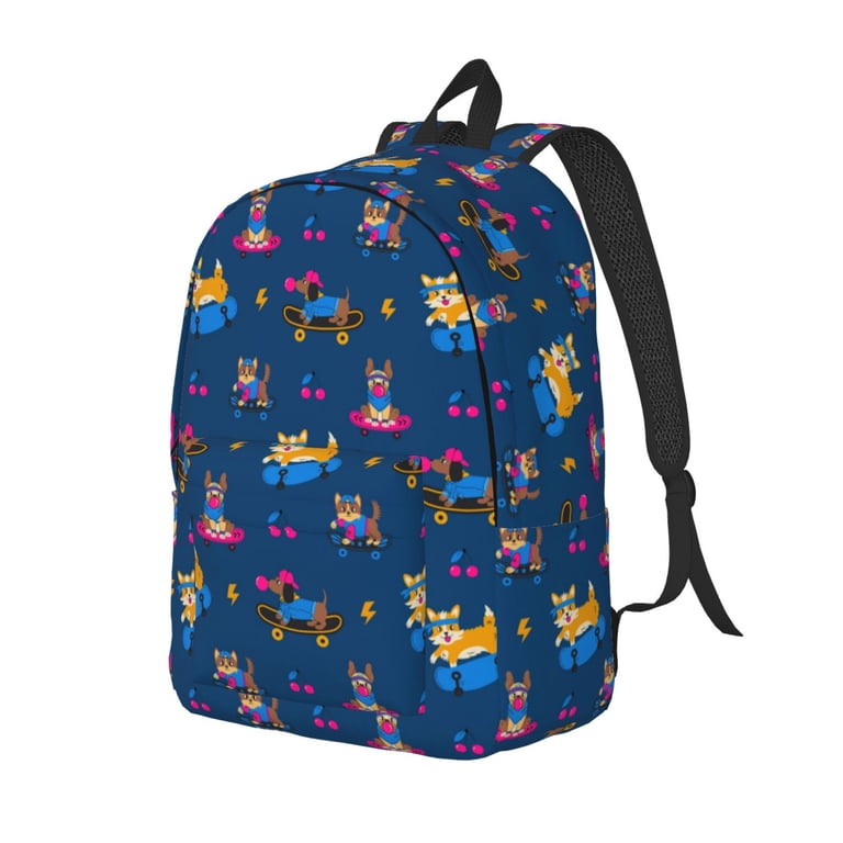 17 inch laptop skate backpack Rateoe Dogs Riding Skateboard Pattern Durable Canvas Backpack for Men &  Women – Stylish & Lightweight – Adjustable Straps, Multiple Pockets – Fits