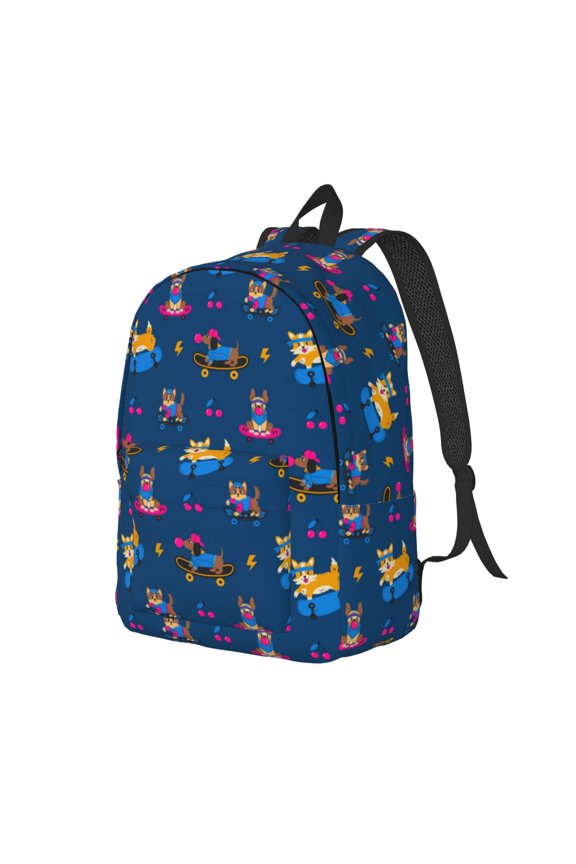 Dogs Riding Skateboard Pattern Durable Canvas Backpack for Men & Women – Stylish & Lightweight – Adjustable Straps, Multiple Pockets – Fits 15-17 Inch LaptopsSmall
