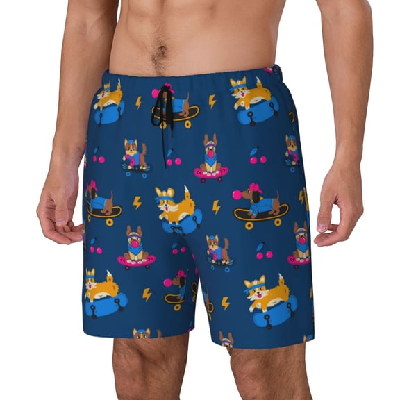 Rateoe Dogs Riding Skateboard Pattern Men’s Swim Shorts with Compression Liner – Double-Layered Quick-Dry Swimwear, Comfortable & Stretchy Beach Shorts-X-Large