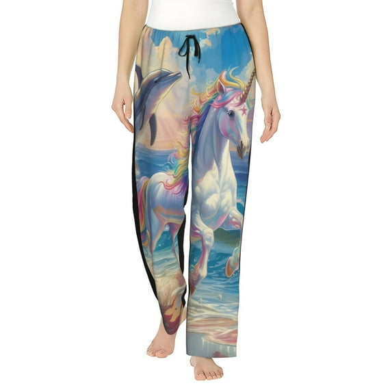 Rateoe Dolphin Rainbow Horse Pattern Women’s Ultra-Soft Comfy Pajama Lounge Pants Sleepwear,Comfortable Lounge Wear,lightweight Pajamas, Casual Home Wear-X-Large
