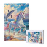 Rateoe Dolphin Rainbow Horse Pattern Wooden Picture Puzzle ,1000 Piece Jigsaw Puzzle ,Family Fun Puzzle, Home D cor Puzzle, Gift PuzzleHorizontal style