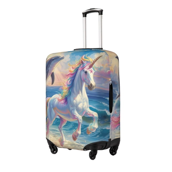 Rateoe Dolphin Rainbow Horse Printed Luggage Cover, Suitcase Protector Fits 18-32 Inch Luggage-Medium