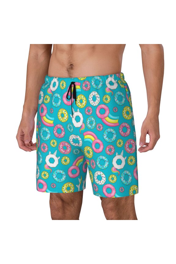 Donut Pattern Men’s Swim Shorts with Compression Liner – Double-Layered Quick-Dry Swimwear, Comfortable & Stretchy Beach Shorts-XX-Large