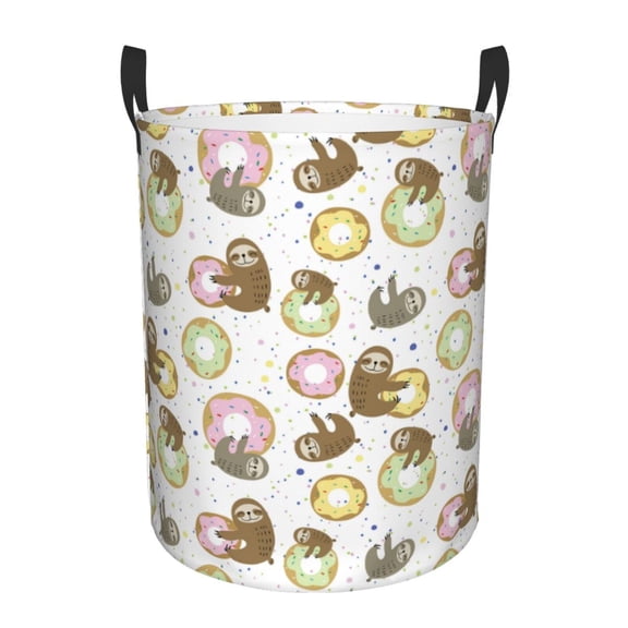 Rateoe Donut Sloth Pattern Round Laundry Hamper Basket, Tall Hamper Basket for Blanket Storage, Nursery Clothes Hamper for Laundry in Bedroom and College Dorm-Small