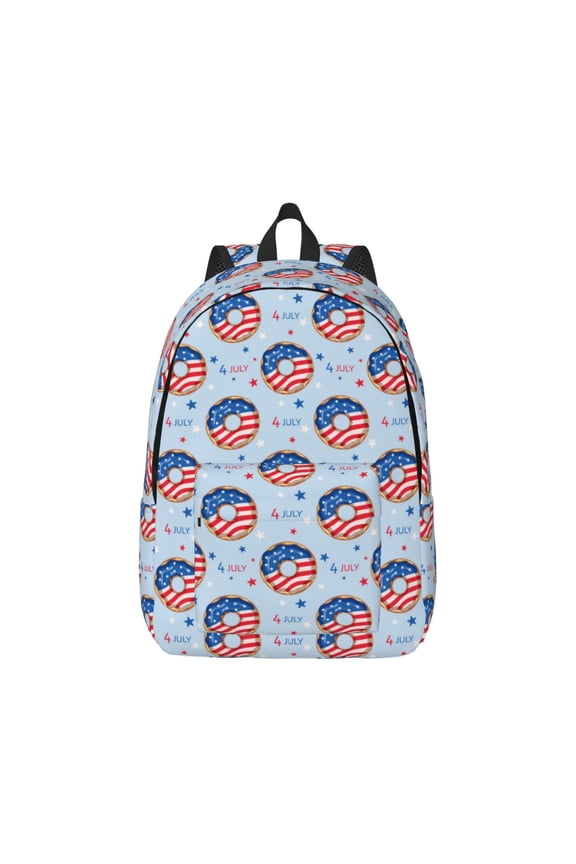 Donut with the USA Fag Pattern Canvas College Laptop Backpack,Travel Daypack,Durable Rucksack Travel Notebook Bag School Backpack Book Bag for Men Women-Small