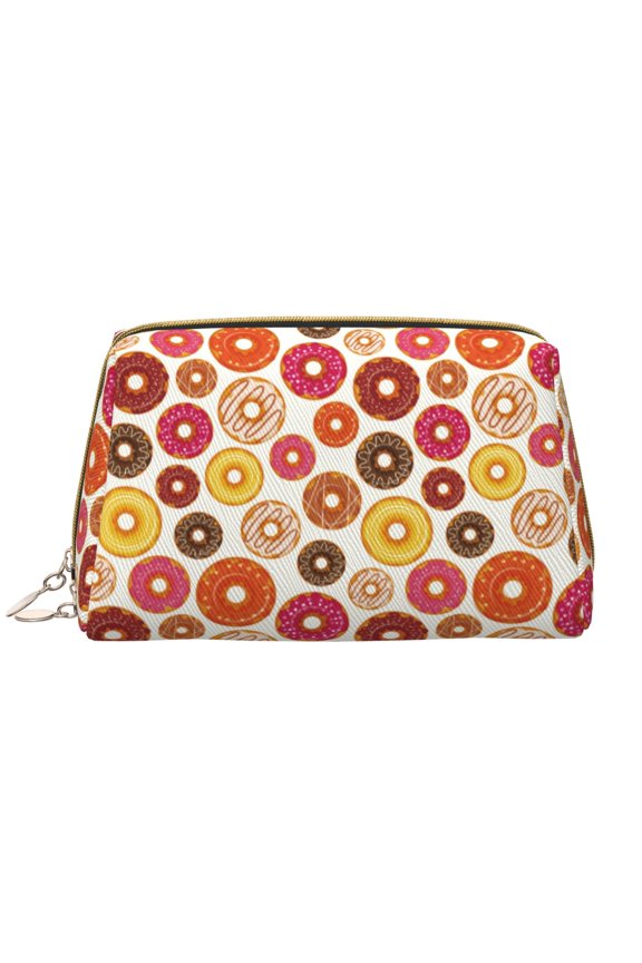 Donut for Travel Makeup Bag,Large Capacity Cosmetic Bags for Women,Waterproof Portable Pouch Open Flat Toiletry Bag Make up Organizer
