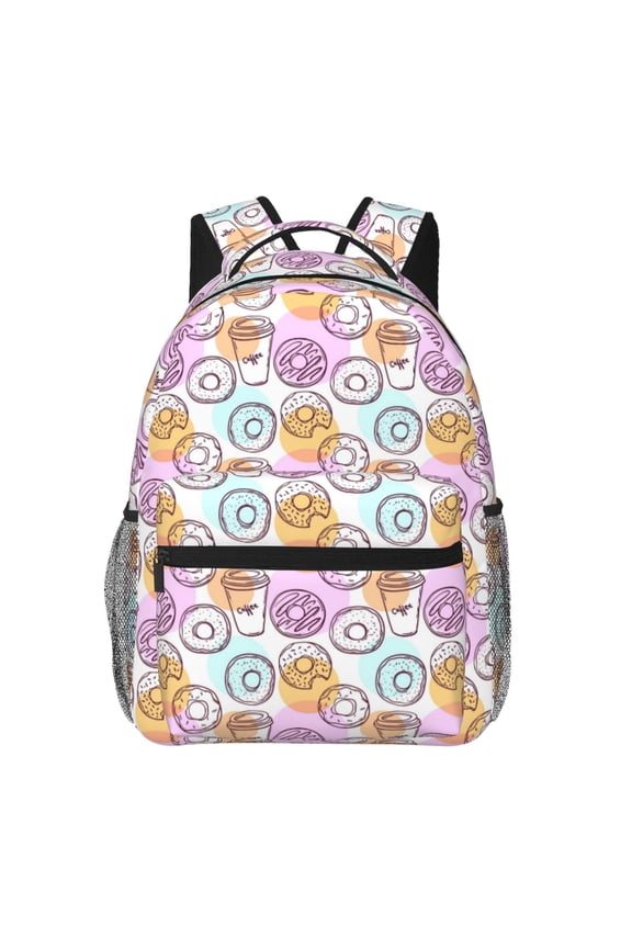 Donuts and Coffee Pattern Casual Backpack for School, Work, Travel  Adjustable Straps, Multiple Compartments  Ergonomic Design, Fits Laptops and Tablets