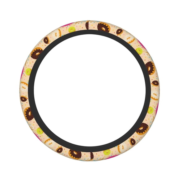 Rateoe Donuts Pattern Elastic Stretch Steering Wheel Cover, Universal 15 inch, Microfiber Breathable , Anti-Slip, Odorless, Easy Carry