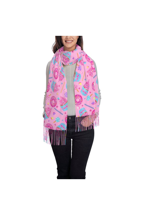 Donuts Women's Traditional Scarf Wrap Tassel Shawl Fringes Neck Head Shawl Retro Scarf