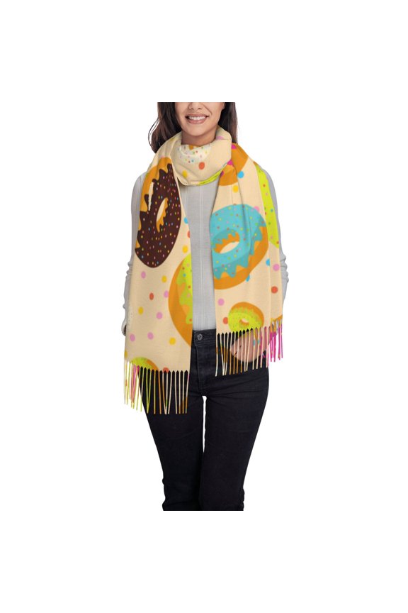 Donuts Women's Traditional Scarf Wrap Tassel Shawl Fringes Neck Head Shawl Retro Scarf