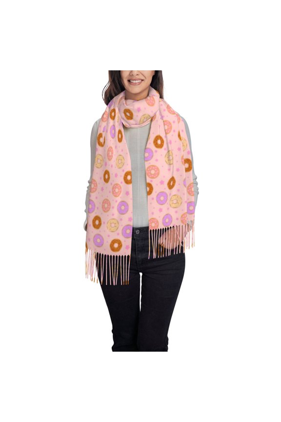 Donuts Women's Traditional Scarf Wrap Tassel Shawl Fringes Neck Head Shawl Retro Scarf