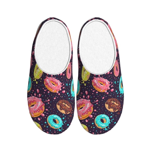 Rateoe Donuts1 Print Women's Men's Cotton Knit Slippers Lightweight Memory Foam Indoor House Shoes with Anti-Skid Sole-46/47