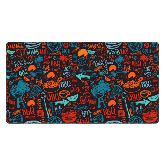 Rateoe Doodle Barbeque Print Mouse Pad - Extended Large Gaming Mousepad,Non-Slip Stitched Edge,16x29.5 Inch