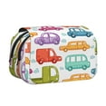thumbnail image 1 of Rateoe Doodle Cars Pattern Double Clamshell Pen Case, Storage Organizer with Two Zipper Compartments– Holds Up to 50 Pencils & Pens, 1 of 7