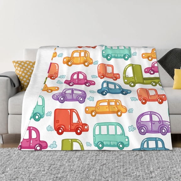 Rateoe Doodle Cars Pattern Flannel Throw Blanket, Ultra-soft Blanket for Bed, Couch, Car, Hypoallergenic Anti-pilling blanket-