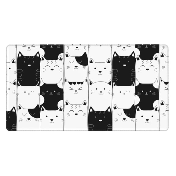 Rateoe Doodle Cute Cat Print Mouse Pad - Extended Large Gaming Mousepad,Non-Slip Stitched Edge,16x29.5 Inch