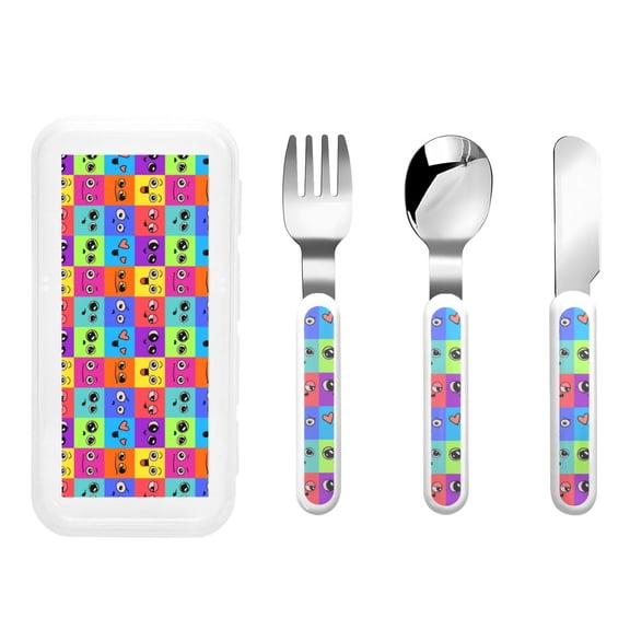 Rateoe Doodle Faces Emotions for Stainless Steel Kids Silverware Set - Child and Toddler Safe Flatware - Children's Knife, Fork And Spoon Set