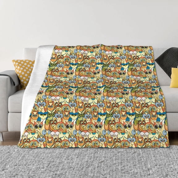 Rateoe Doodle Owls Pattern Flannel Throw Blanket, Ultra-soft Blanket for Bed, Couch, Car, Hypoallergenic Anti-pilling blanket-50"x40"(Horizontal)