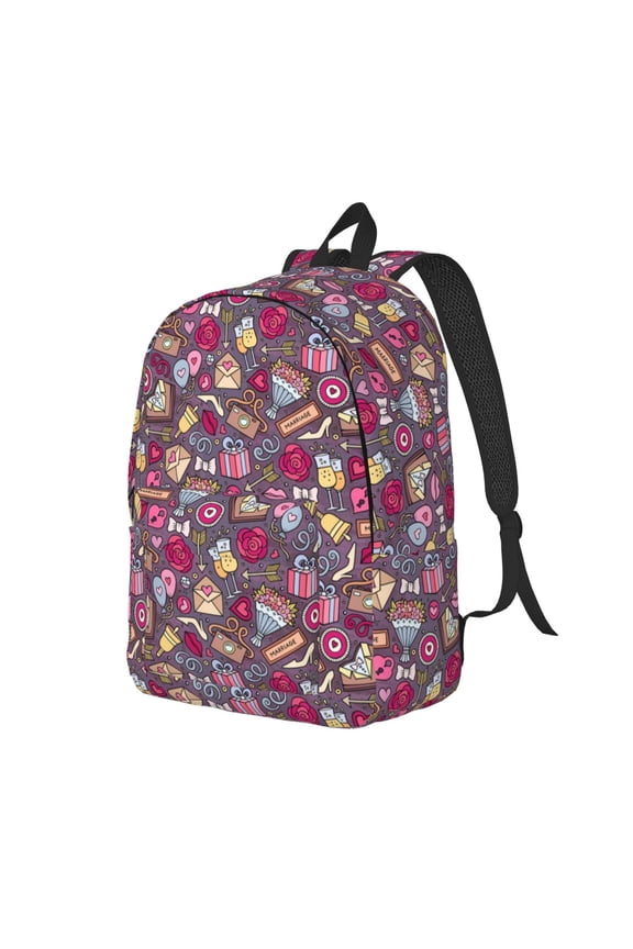 Doodles Wedding Pattern Durable Canvas Backpack for Men & Women – Stylish & Lightweight – Adjustable Straps, Multiple Pockets – Fits 15-17 Inch LaptopsMedium