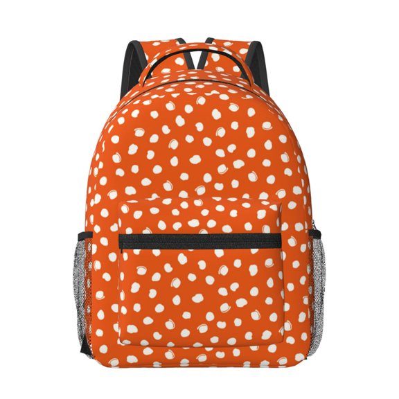 Rateoe Dots On Orange Background Pattern Durable Student Backpack Laptop Bag- Ergonomic Design, Waterproof Twill Fabric - Ideal for School, Travel, and Outdoor Activities