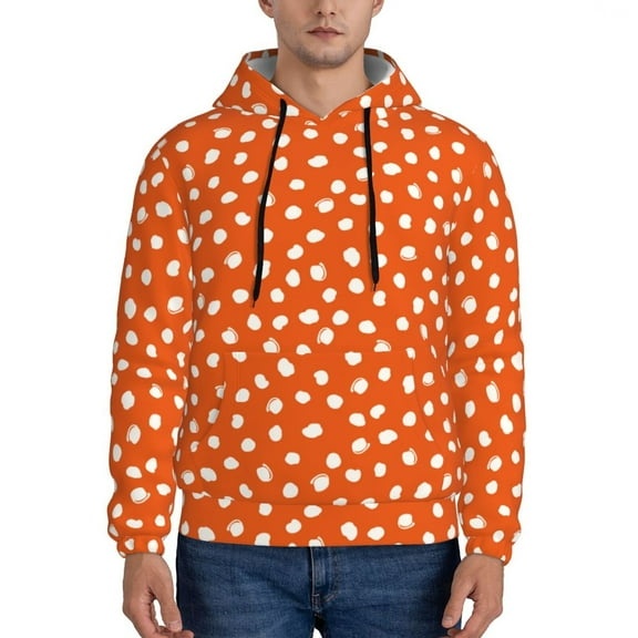 Rateoe Dots On Orange Background Pattern Mens Hoodie, Pullover Hooded Sweatshirt, Kangaroo Pocket Hoodie Ideal for Daily Wear, Travel and Home-Small