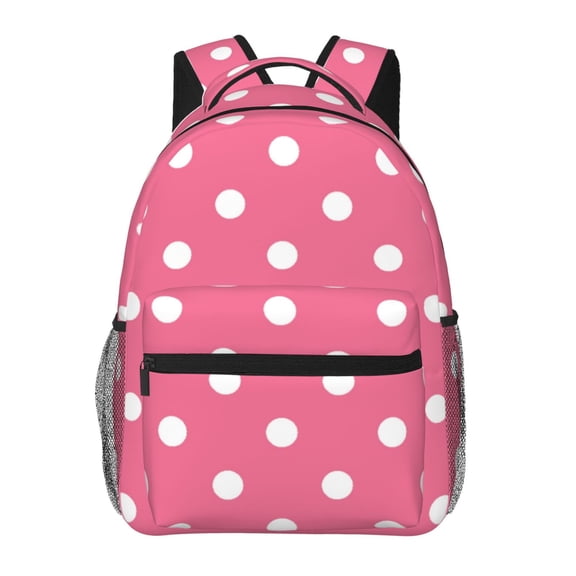 Rateoe Dots On Rose Red Background Pattern Casual Backpack for School, Work, Travel Adjustable Straps, Multiple Compartments Ergonomic Design, Fits Laptops and Tablets