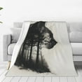 Rateoe Double Exposure Cat Forest Print Fuzzy Fleece Throw Blanket