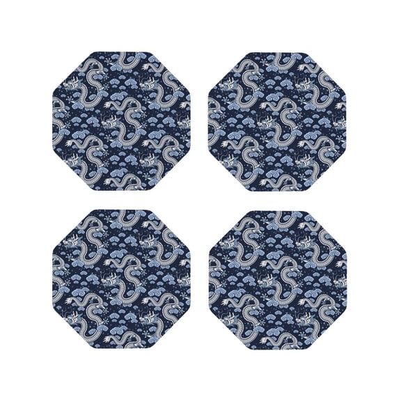 Rateoe Dragon Drawing Drink Coasters Set of 4 Leather Coasters Spill Protection for Table Desk,Durable and Non Slip Leather Coaster ,4 Inches Drink Mats-Octagon