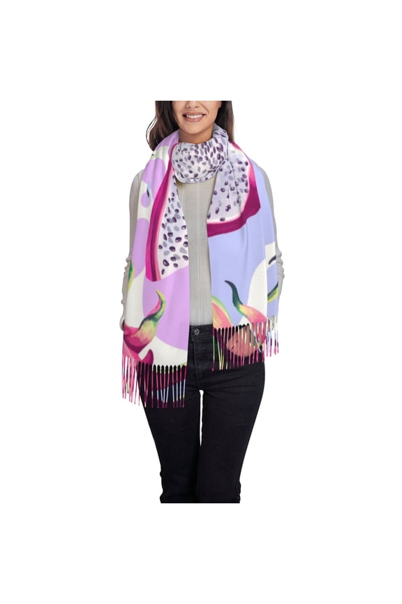 Dragon Fruit Women's Traditional Scarf Wrap Tassel Shawl Fringes Neck Head Shawl Retro Scarf