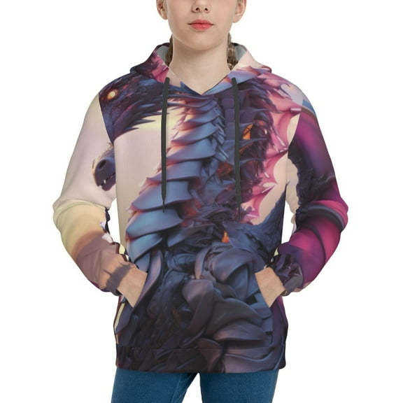 Rateoe Dragon Pattern Boys Hoodie, Youth Pullover Hooded Sweatshirt, Kangaroo Pocket Hoodie for Kids-Small