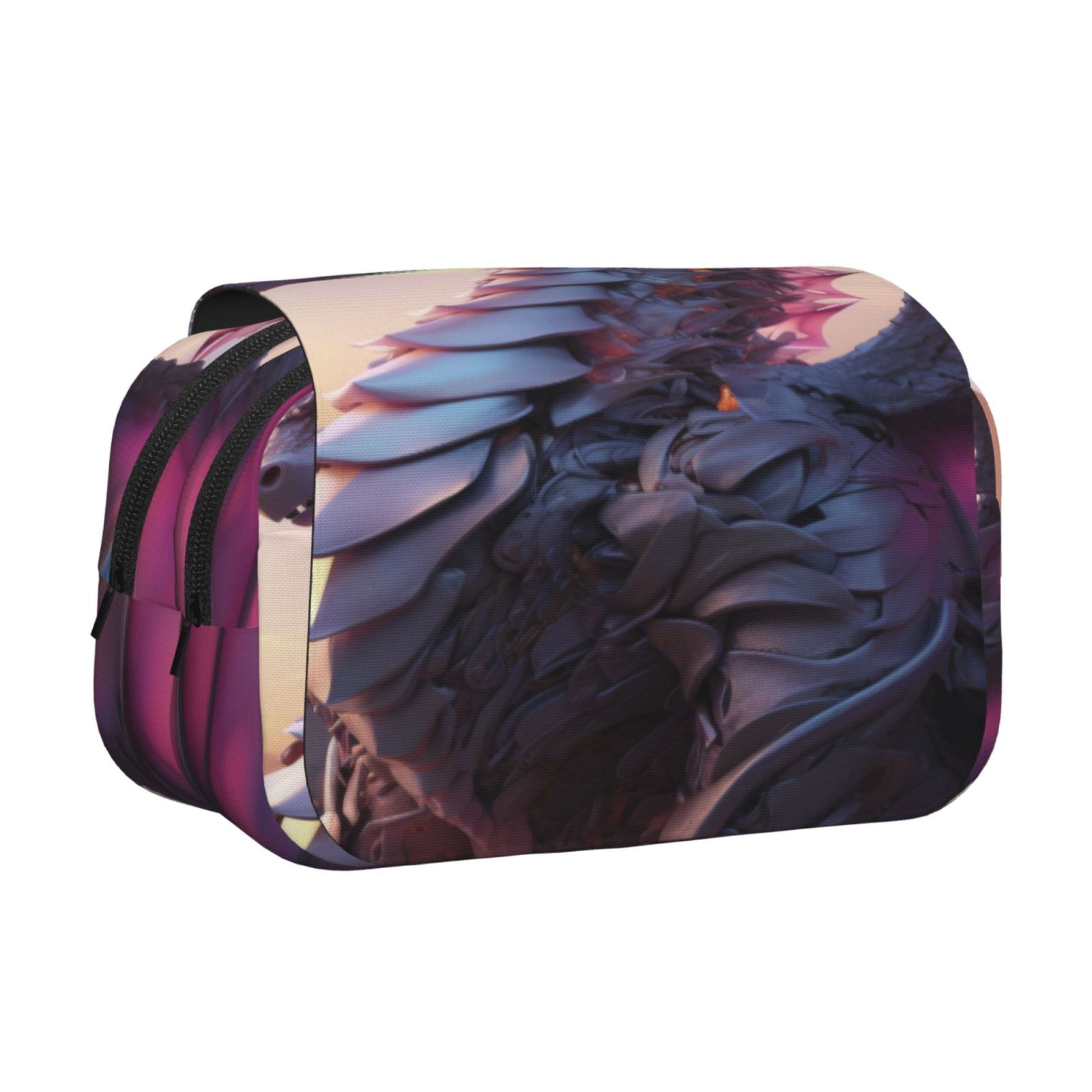 Rateoe Dragon Pattern Double Clamshell Pen Case, Storage Organizer with Two Zipper Compartments– Holds Up to 50 Pencils & Pens