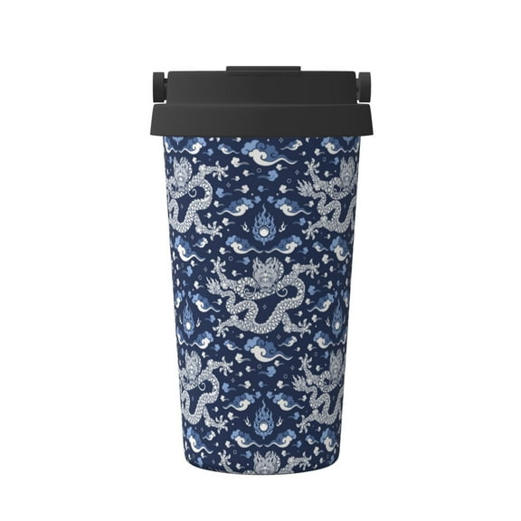 Rateoe Dragon Pattern Travel Coffee Mug Tumbler with Flip Lid | Reusable Insulated Stainless Steel Cold Brew Iced Coffee Cup Thermos
