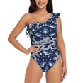 thumbnail image 1 of Rateoe Dragon Pattern Women One Piece Swimsuits Tummy Control One Shoulder Bathing Suits Ruffle Swimwear-, 1 of 6