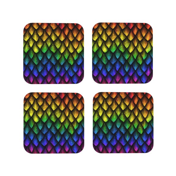 Rateoe Dragon Scales Drawing Drink Coasters Set of 4 Leather Coasters Spill Protection for Table Desk,Durable and Non Slip Leather Coaster ,4 Inches Drink Mats-Square