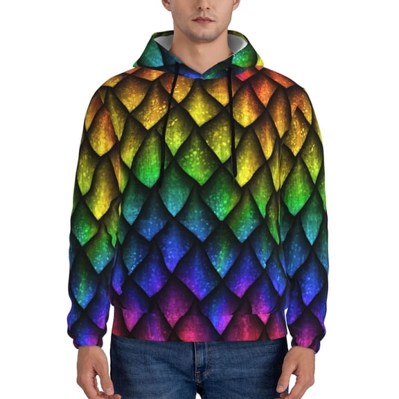 Rateoe Dragon Scales Pattern Mens Hoodie, Pullover Hooded Sweatshirt, Kangaroo Pocket Hoodie Ideal for Daily Wear, Travel and Home-XX-Large