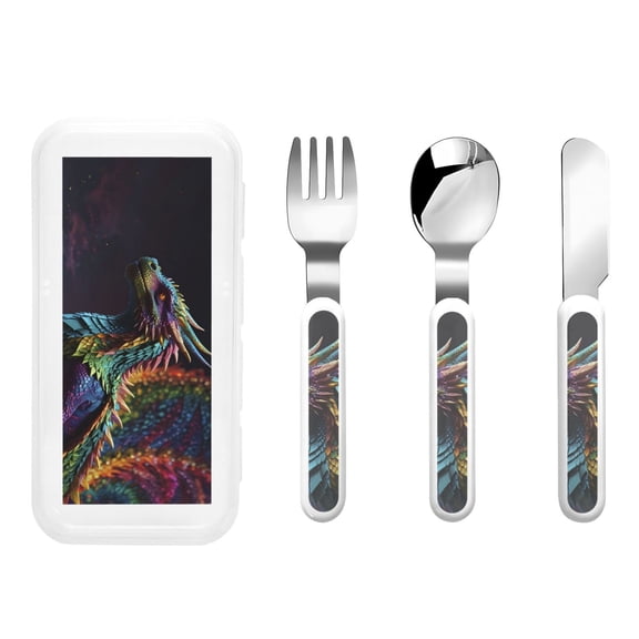Rateoe Dragon with Colorful Tail for Stainless Steel Kids Silverware Set - Child and Toddler Safe Flatware - Children's Knife, Fork And Spoon Set