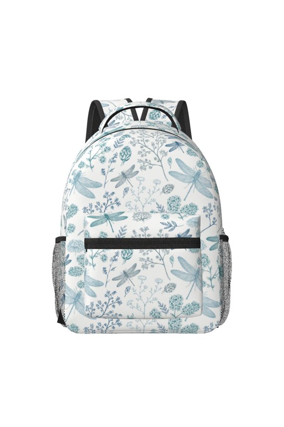 Dragonfly Pattern Durable Student Backpack Laptop Bag- Ergonomic Design, Waterproof Twill Fabric - Ideal for School, Travel, and Outdoor Activities-One Size