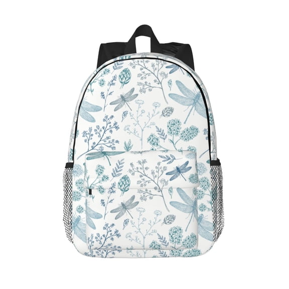 Rateoe Dragonfly Pattern Student Backpack Water-resistant Backpack 15-inch Laptop Backpack Lightweight Adjustable School Backpack