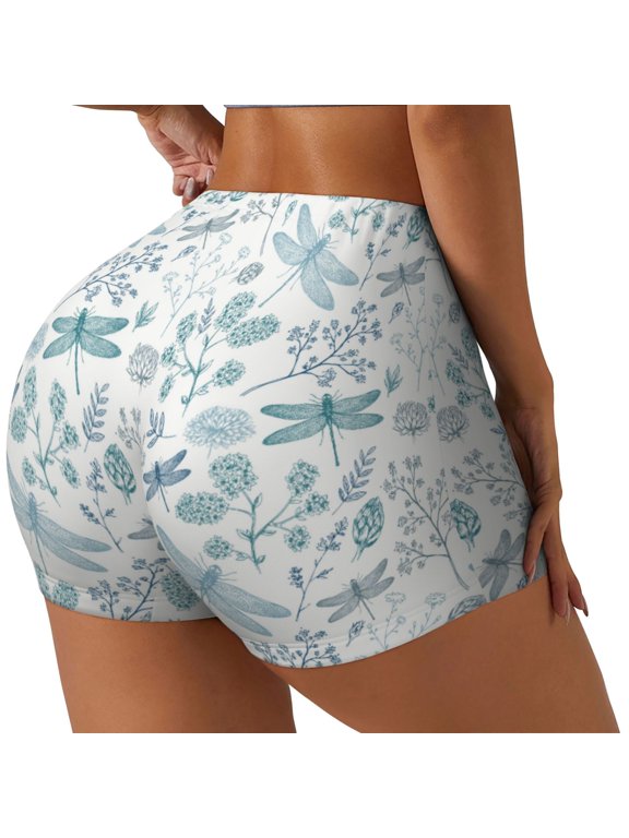 Dragonfly Printed Power Workout Shorts for Women Tummy Control Squat Proof Ribbed Thick Seamless Scrunch Active Short-XX-Large