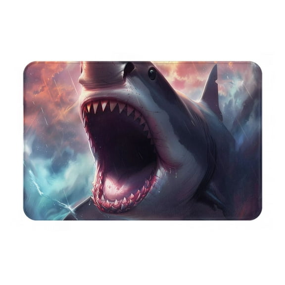 Rateoe Dramatic Shark Attack Pattern Flannel Door Mat Indoor Outdoor Entrance, Waterproof All-Weather Doormat,Fade Resistant, Low Profile Entryway Mat 16x24in